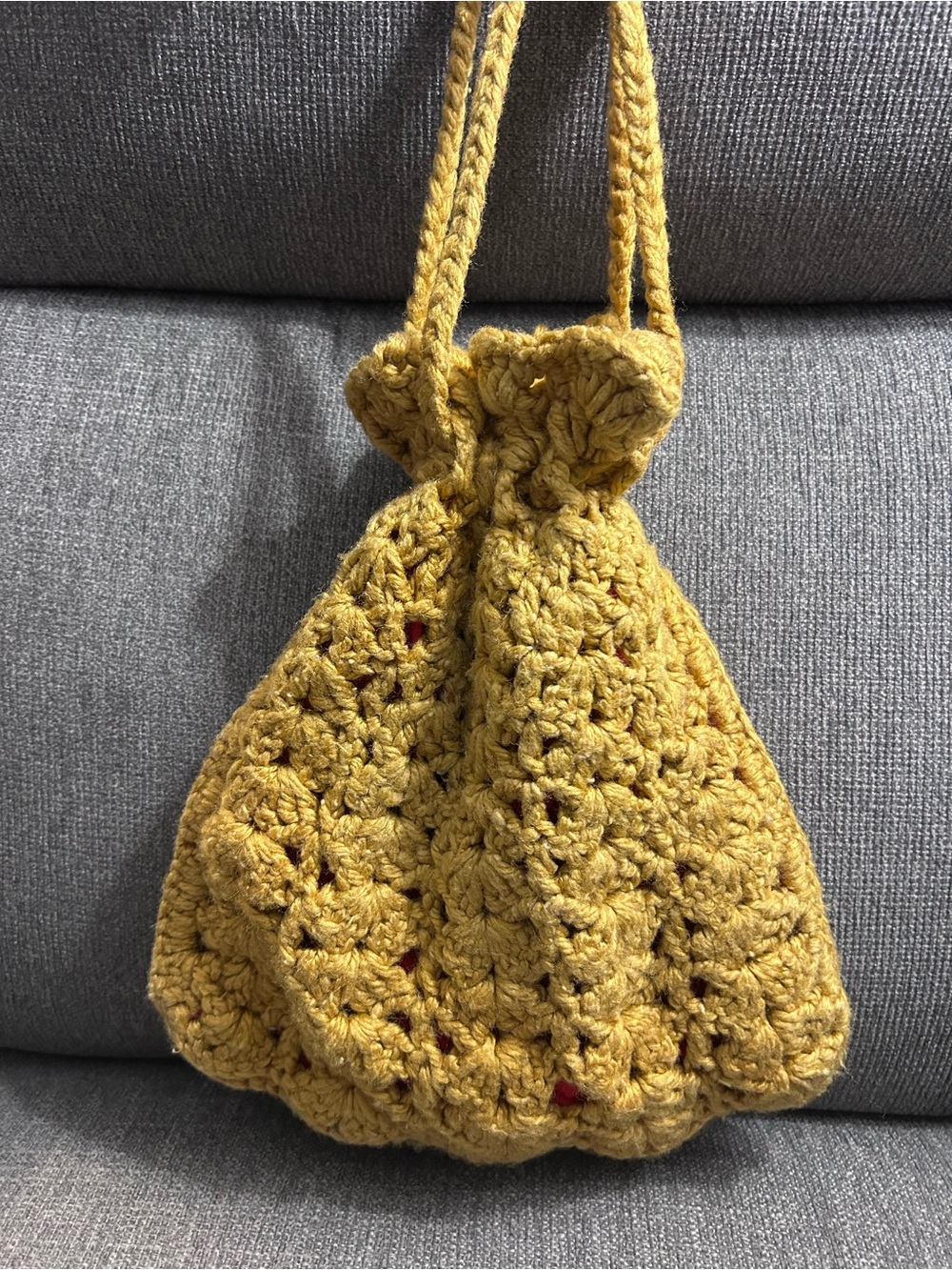 Handcrafted Mustard Crochet Mini Drawstring Bag - Women